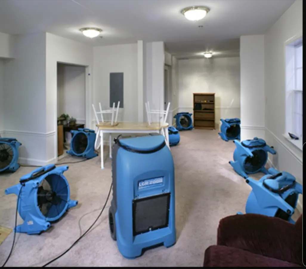 Air movers and dehumidifier setup for Water Damage Restoration in Vinings